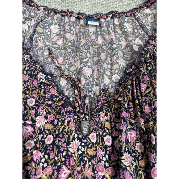Old Navy Dress Womens XL Blue Purple Ditzy Floral Waist Defined Maxi Boho‎ - Picture 6 of 14